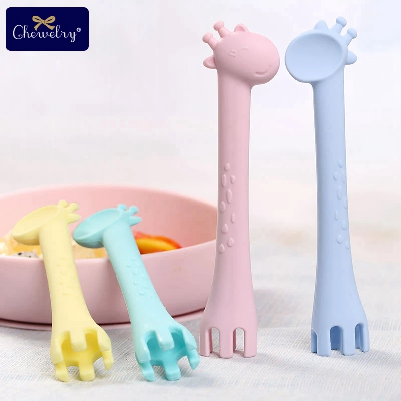 

1PC Giraffe Silicone Rodent Baby Teething Toys BPA Free Feeding Fork Silicone Training Spoon Jewelry Making For Children Product
