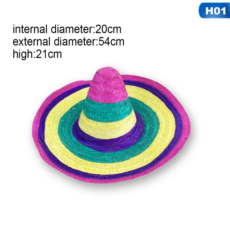 Натуральная мужская соломенная мексиканская шляпа сомбреро женские красочные украшения на день рождения настольные вечерние шапки - Цвет: 1