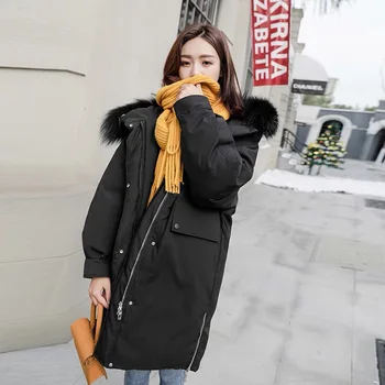 

Big Fur Collar Winter Jacket Women Winter Long Letter Print Parkas Coat Double Warm Hooded Parkas Jacket Women Coat