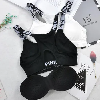 Women's Sports Bra Push Up Fitness Bra  Bra Sport Underwear Running Gym Fitness Tops Black White Letters Seamless Underwear 5