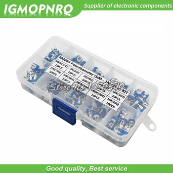 

100pcs/Box RM065 Potentiometer Adjustable Resistor Kit 500 - 1M Ohm Multiturn Trimmer Potentiometer Set Variable Resistors Kit