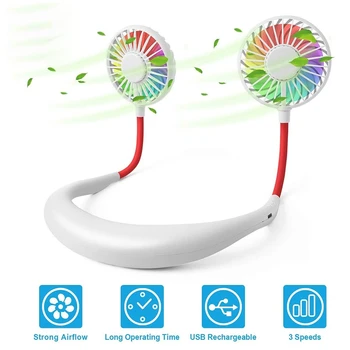 

USB 2000MAh Portable Hanging Neck Sports Fan with Colorful Led Light Headphone Design Mini Cooler Wearable Neck Fan