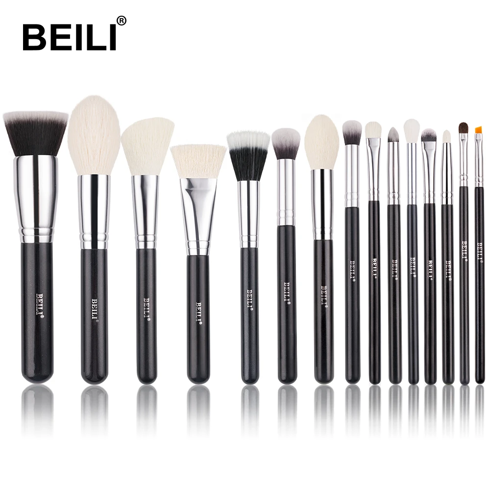 Beili 15pcs Black Premium Goat Hair Makeup Brush Set Big Powder Foundation  Blush Eyeshadow Contour Liner Make Up Brushes Tools - Makeup Brushes -  AliExpress