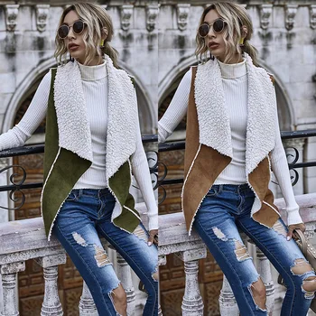 

Winter Vest Women Suede Warm Fleece Turn-down Collar Vest Jackets Sleeveless Slim Tops Outerwear Coat Waistcoat colete feminino