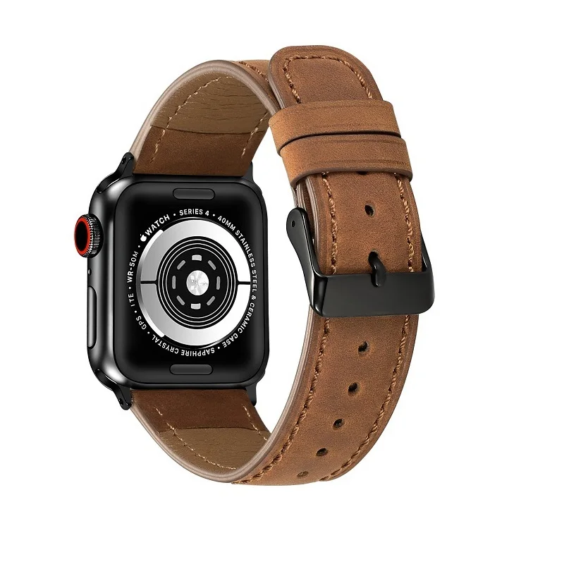 brown Браслет, совместимый с Apple Watch, ремешок correa 42 мм, 44 мм, кожаный ремешок для iwatch 5, ремешок с металлической пряжкой из нержавеющей стали - Цвет ремешка: brown