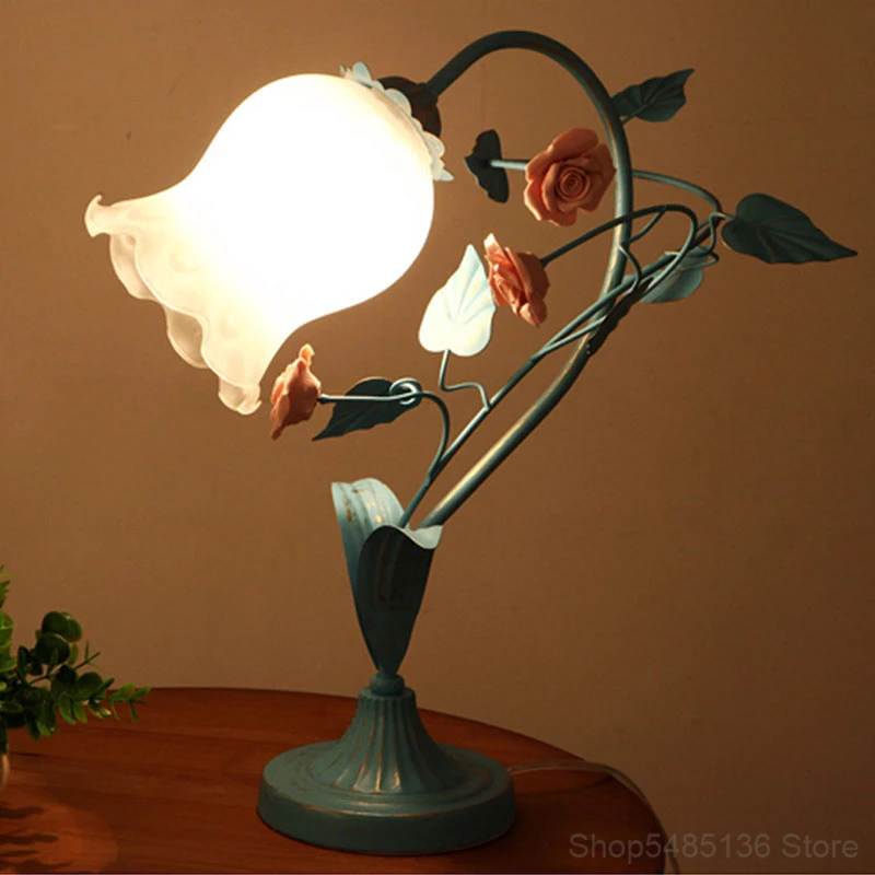 Coreano de Vidro Rosa Flor Mesa Arte Decoração Restaurante Bar Candeeiro Quarto Lâmpada Cabeceira Sala Estar Estudo Iluminação Luz Led 6 Luzes e Iluminação