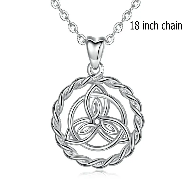 with 18 inch chain Eudora Настоящее серебро 925 пробы элегантные трикветовые Подвески Твердые серебряные кельтские узел круглый кулон для мужчин женщин ювелирные изделия D123 - Окраска металла: with 18 inch chain