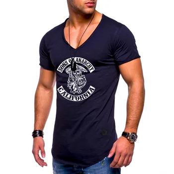 

SOA Sons of anarchy the child Fashion SAMCRO Skull Print T-Shirt Men Harajuku V Neck Cotton Casual Mens Tee Shirts