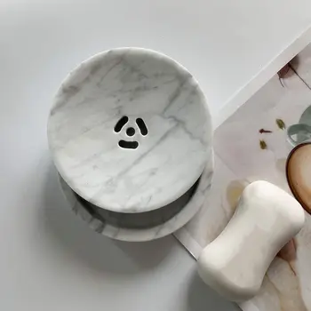 

Natural Double-Layered Practical Marble Soap Box, Upper Cover with 5 Drainholes