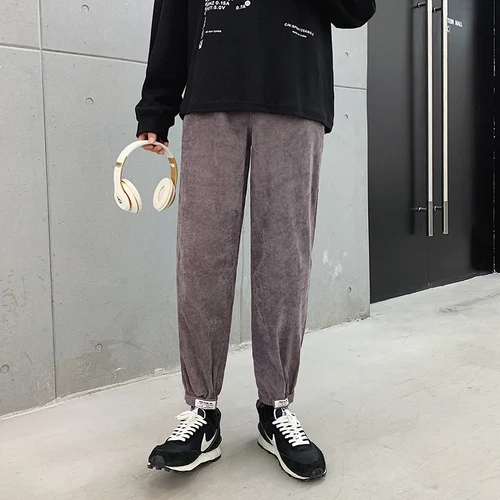 Liketkit новые шаровары мужские мужские одноцветные Свободные флисовые толстые джоггеры вельветовые штаны мужские повседневные уличные осенние зимние - Цвет: Gray