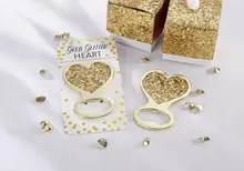 Heart Shape Bottle Opener Wedding Favors with Exquisite Packaging Gold Metal Keychain 50pcs/Lot