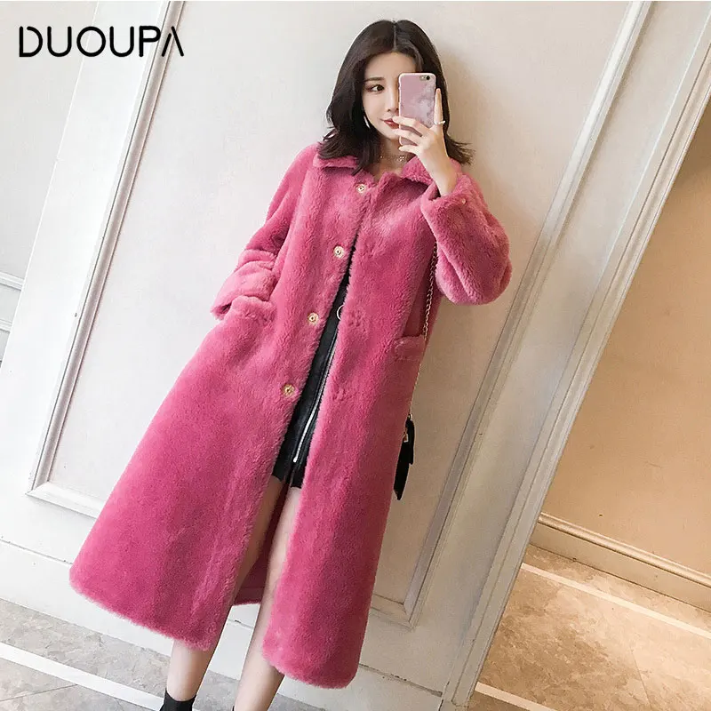 DUOUPA/Новинка года; зимнее пальто из овечьей шерсти; практичная куртка с квадратным воротником; Длинная модная женская куртка из искусственного меха