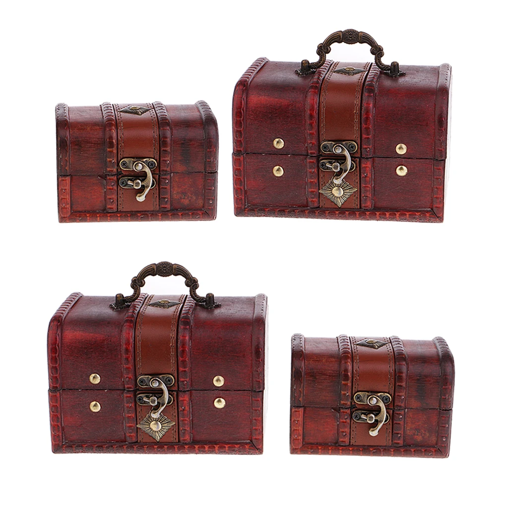 4x Wood Jewelry Box Necklace Bracelet Storage Lockable Treasure Chest Home Decor