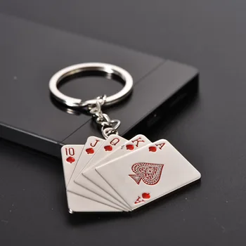 

Personality KeyChain Royal Flush Poker Playing Card Keyring Metal Gifts Key Chain Charm Jewelry For Women Men Car Accessories