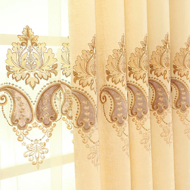 Cortinas bordadas de estilo europeu Chenille, cortinas