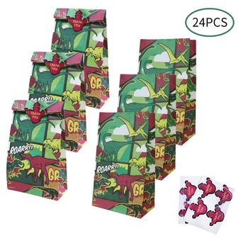 

24/12Pcs Dinosaur Party Favor Bags Decoration Candy Gift Box Roar Dino Paper Gifts Bag for Kids Birthday Dinosaur Party Supplies