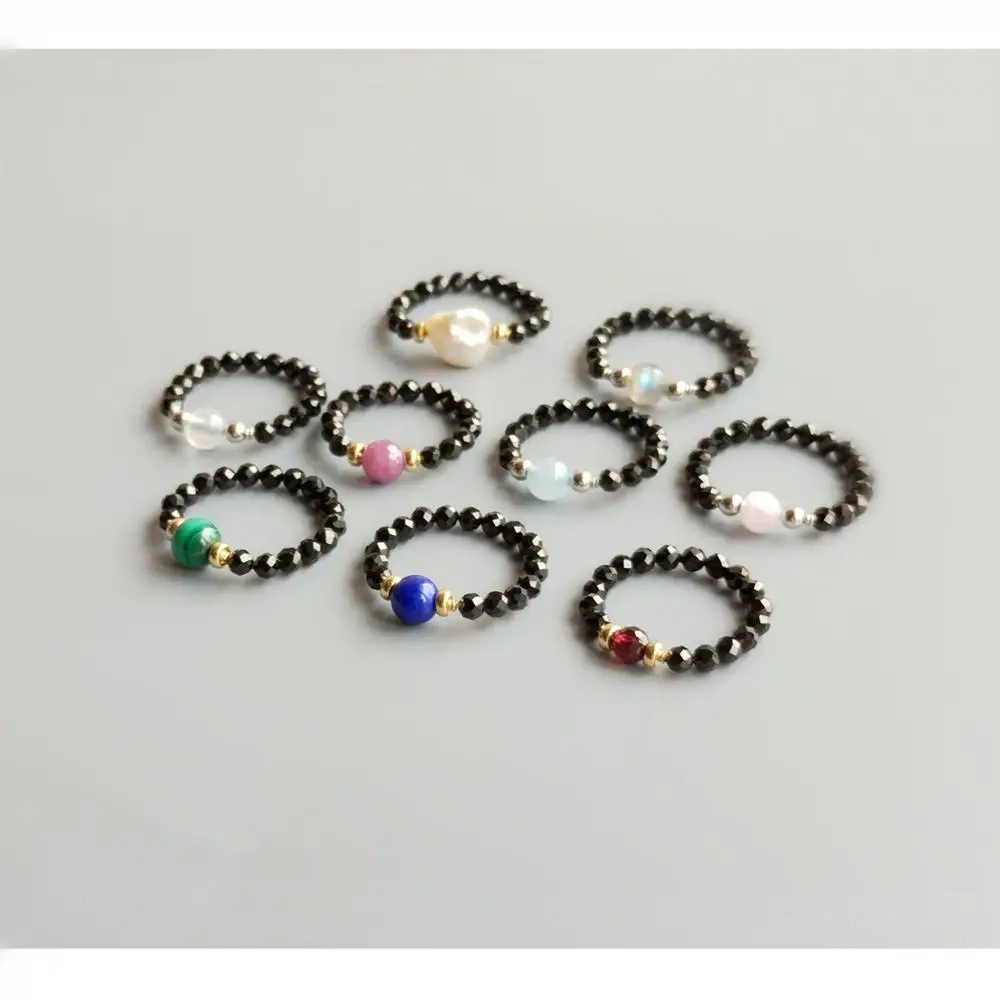 

Lii Ji Fashion Ring Genuine Stone Black Spinel Labradorite Lapi Lazuli Ruby Moonstone Aquamarine Garnet Pearl 925 Sterling Silver Handmade Ring for Women Jewelry