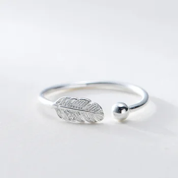

Genuine 100% 925 Sterling Silver Feather Rings for Women Simple Solid Silver Rings Party Vintage Jewelry