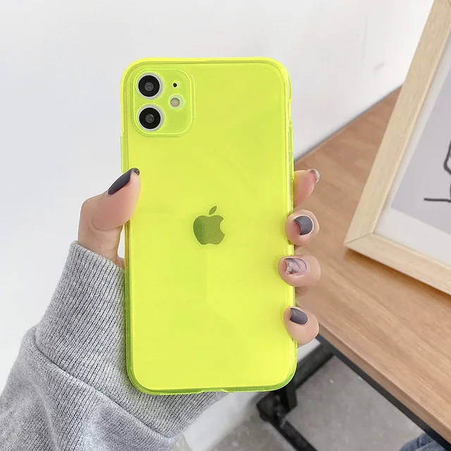Colorful Transparent Shockproof Frame Phone Case for IPhone 11 Pro X XS XR Max 10 8 7 6 12 Plus Soft TPU Protection Back Cover Yellow