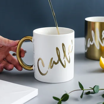 

Porcelain Coffee Cup Gold Silver Letter Mugs Breakfast Drink Ware Personalized House Gift Idea Ceramic for Milk Tea Couple
