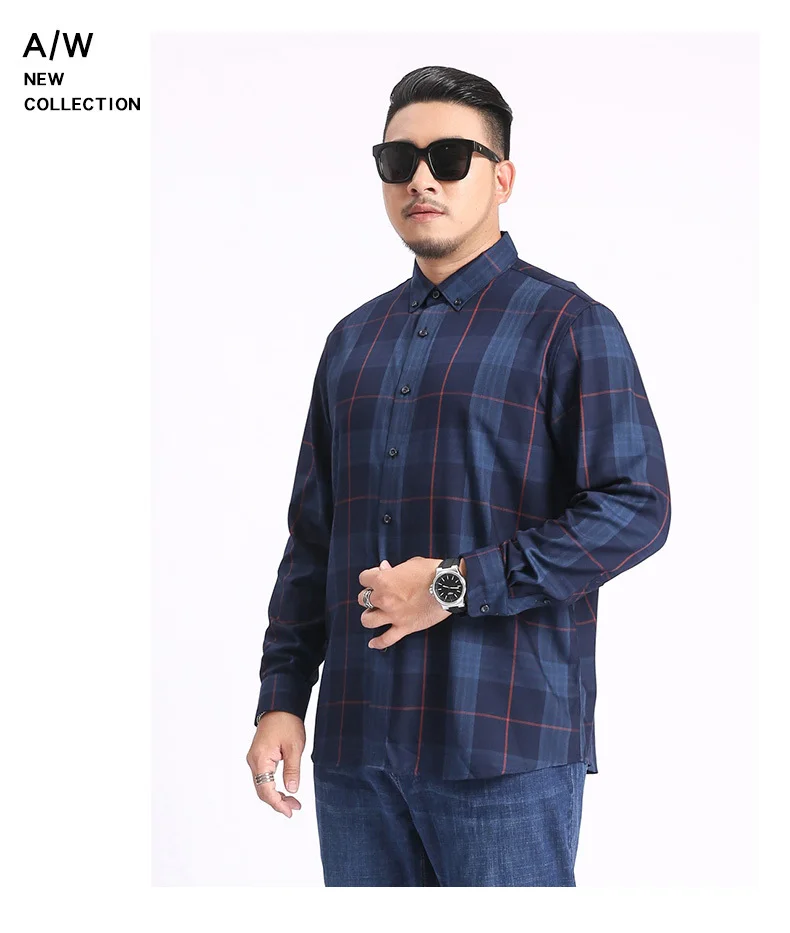 Плюс Размеры 4xl 5xl 6xl 7xl 8xl Новая мода мужской, с длинными рукавами; сезон осень рубашки для мальчиков в клетку больших Повседневное Блуза Топ футболки Camiseta