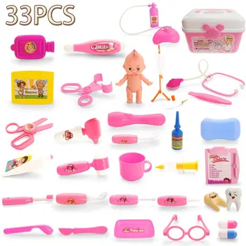 

OCDAY 33pcs Doctor Pretend Play Game Set Children Role Play Medical Kit For Kids Baby Educational Simulation Hospital Gift