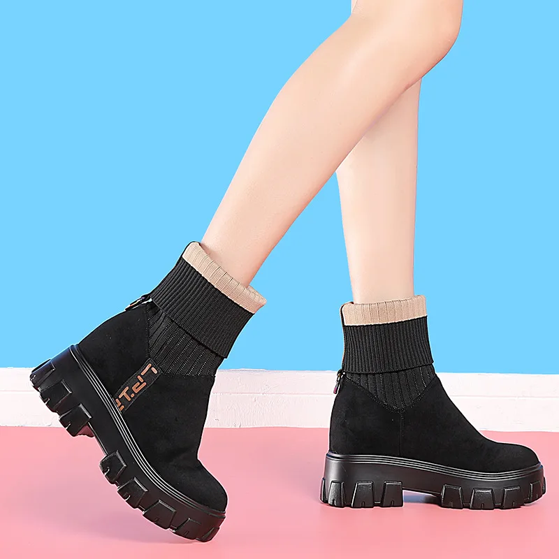 

Elevator Martin Boots Women's 2019 Autumn And Winter New Style Versatile British Style Short-height Extra High Short Boots plus