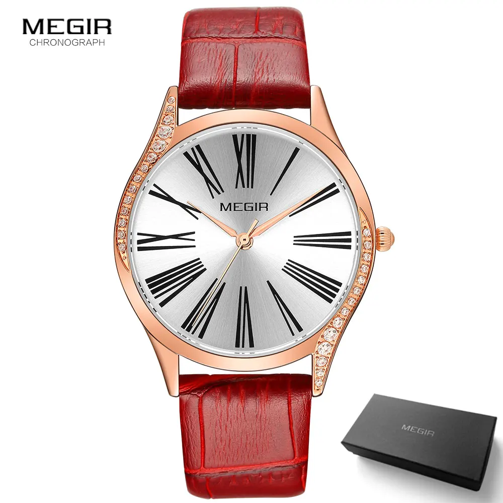 ML4212L-Red MEGIR женские часы кожаный ремешок кварцевые наручные часы женские Роскошные лучший бренд Relogio Feminino Простые повседневные Часы Дамские 4212 - Цвет: ML4212L-Red