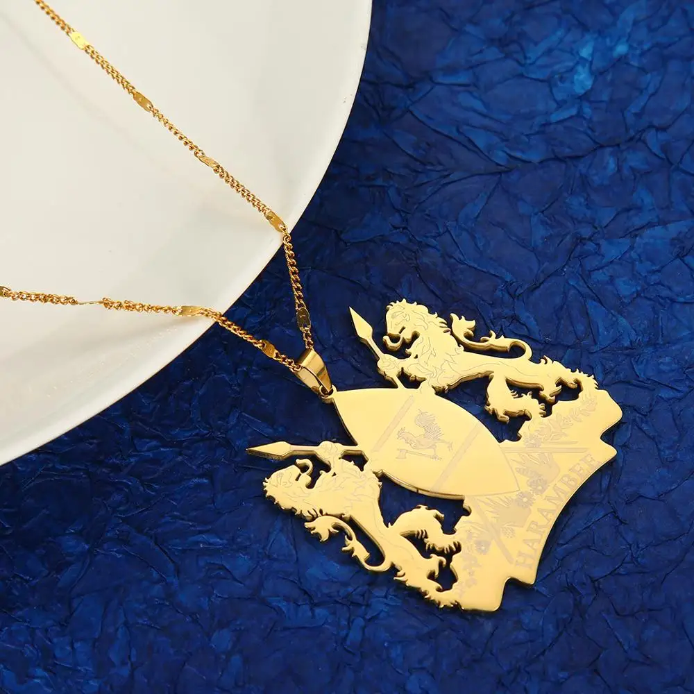 Stainless Steel Kenya Pendant Necklaces Gold Color African Map Kenyans