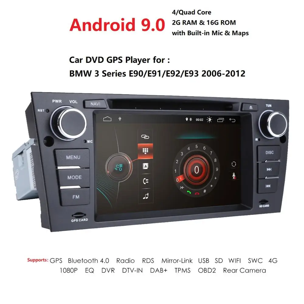 Best 7 Inch Capacitive Touch Screen Quad Core Android 9.0 Car DVD Player For BMW 3 E90 GPS Navigation 4G WIFI BT SWC RDS DSP DAB TPMS 3