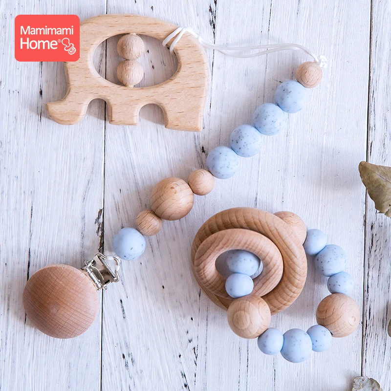 

Mamihome Baby Wooden Teether Pacifier Clip Chain Pendant Nursing Bracelets Wooden Rodent Holder Silicone Beads Children'S Goods