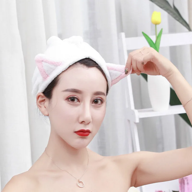 Cat Ears Shower Cap Bathroom Accessories Pink Hair Bonnet Bath