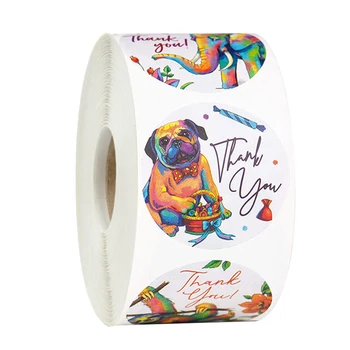 

500pcs/roll Thank You Sticker Portable Round Scrapbooking Party Labels Animal Flower Pattern For Envelope Gift Packaging Sealing