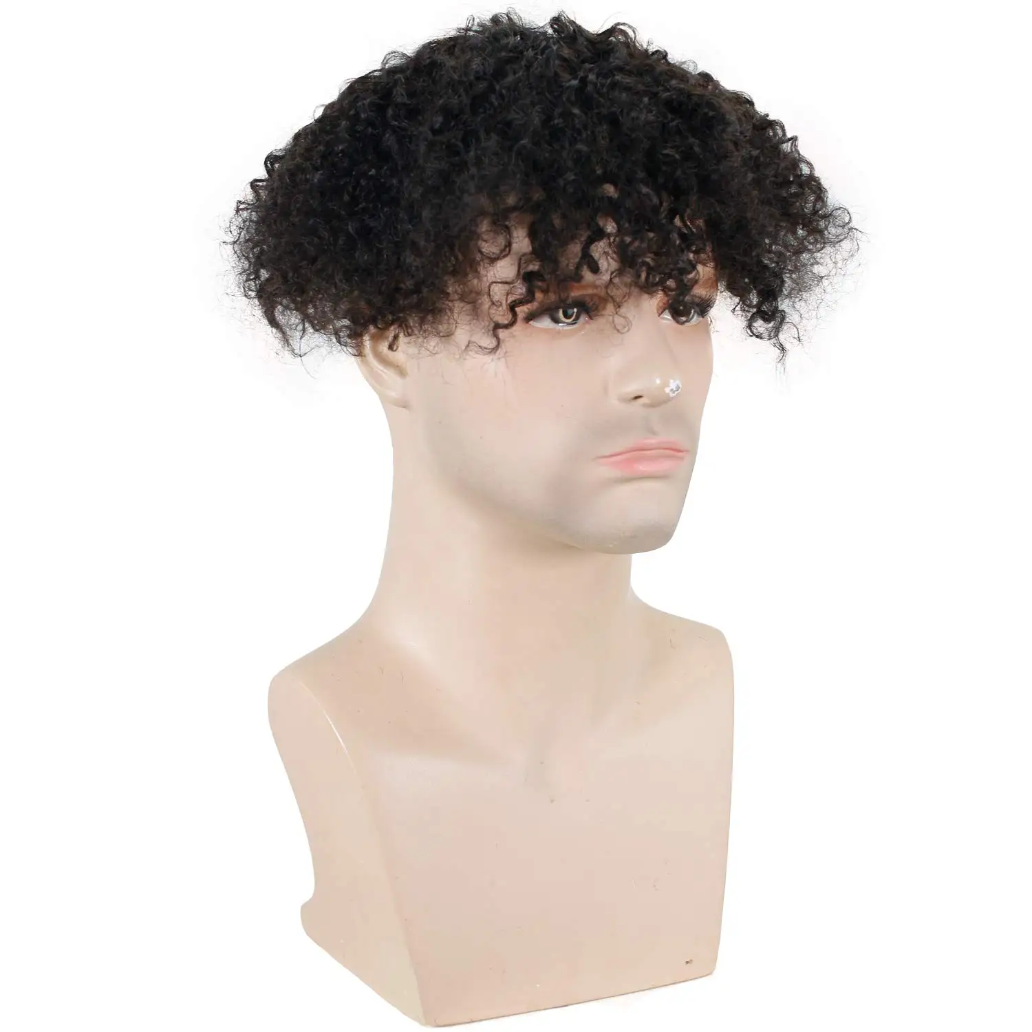 Kinky Curly Men's Toupee for Black Man 100%Human Hair Mono Lace Replacement African American Wig 10x8inch 1B black Remy Hair