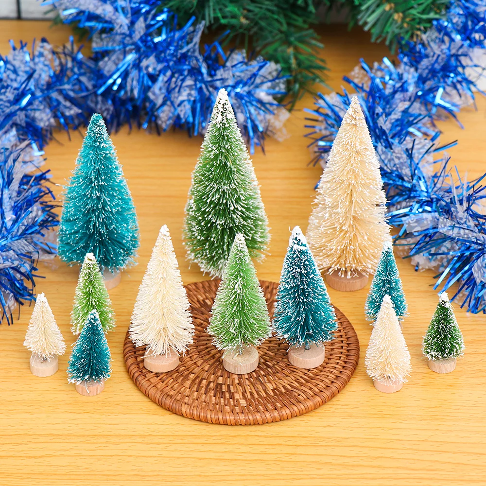 

5 pcs Small DIY Christmas Tree Fake Pine Tree Mini Sisal Bottle Brush Xmas Tree Santa Snow Frost Village House Decor Supplies