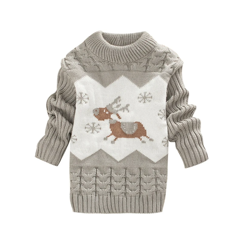 Лидер продаж, для маленьких детей для маленьких мальчиков Детский Рождественский свитер с изображением рождественского оленя теплый вязаный оборки твист вязаные свитера, топы, осенняя одежда Зимняя одежда - Цвет: Gray