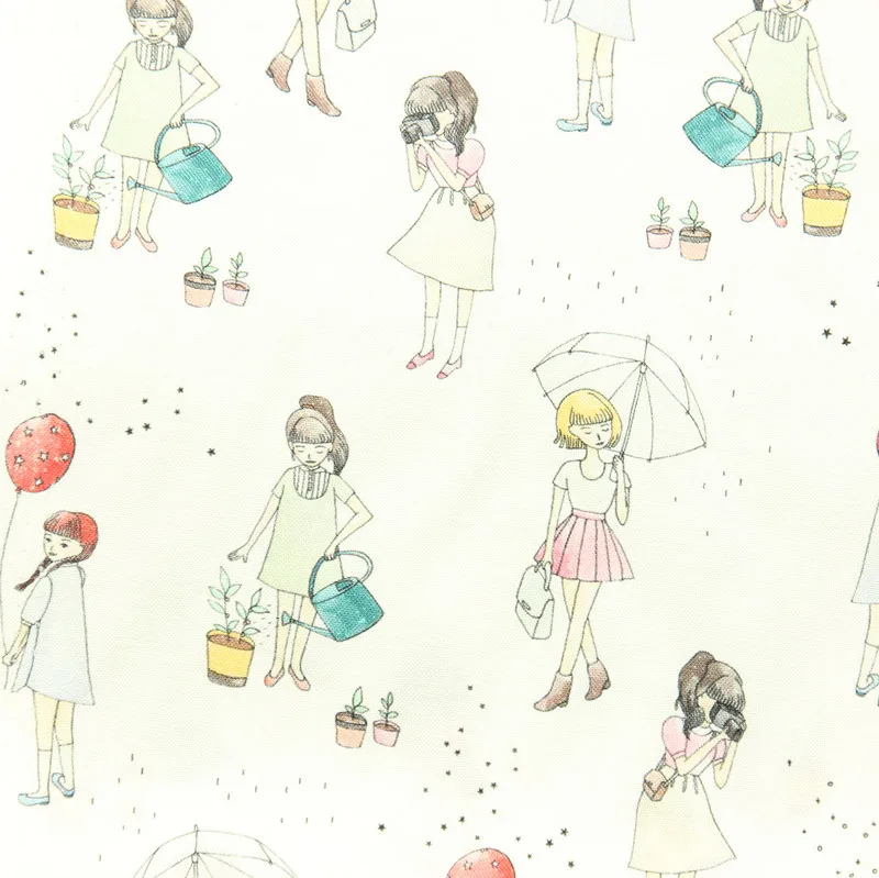 

half yard import plain cotton fabric with cartoon little girl print handmade DIY garment dress cloth 100% cotton CR-63