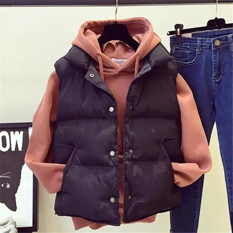 

Harajuku Style Winter Women Cotton Coat Loose Student Short Women's Cotton Coat Vest Female Sleeveless Cotton Vest Casual Jacket