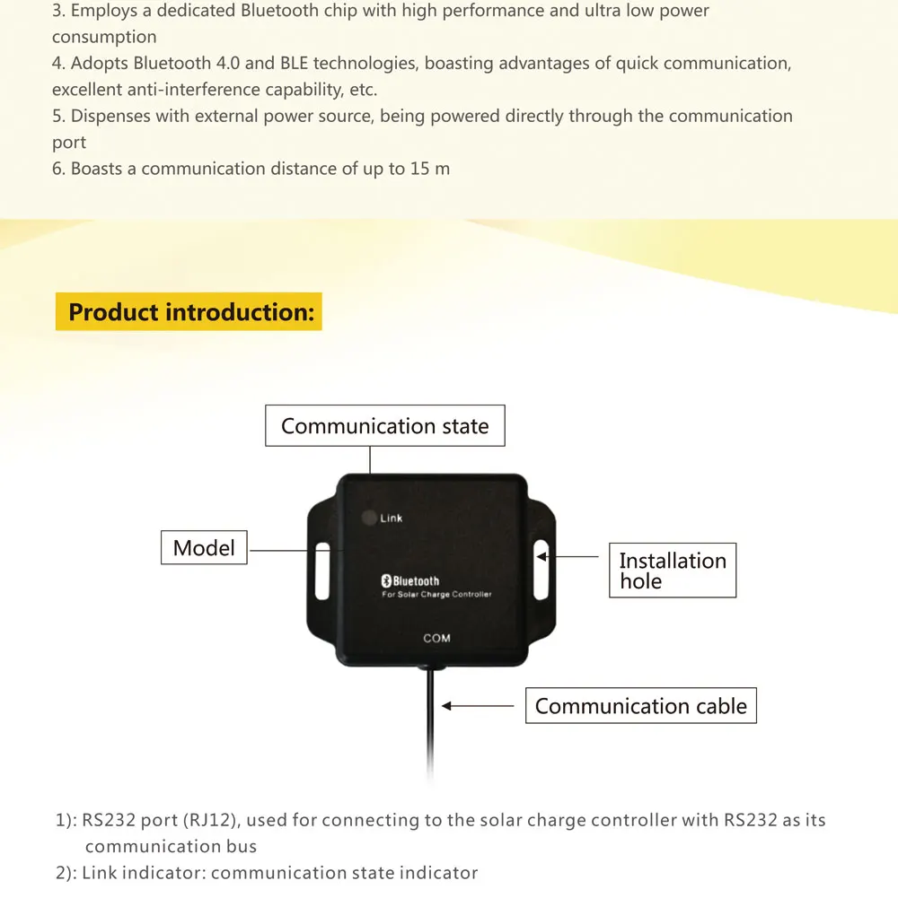 SRNE BT-2 Солнечный контроллер расширение bluetooth связь bluetooth адаптер сотрудничество с мобильным телефоном приложение для SR-MC серии