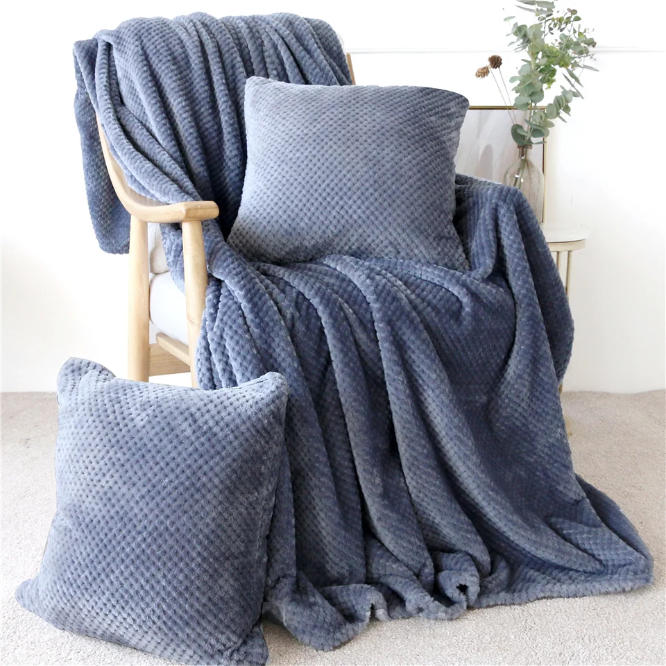 Постельные принадлежности, Фланелевое Флисовое одеяло с подушками, мягкие покрывала для кровати, 3 шт., плюшевое покрывало, покрывало для дивана, теплый подарок, Прямая поставка - Цвет: blue