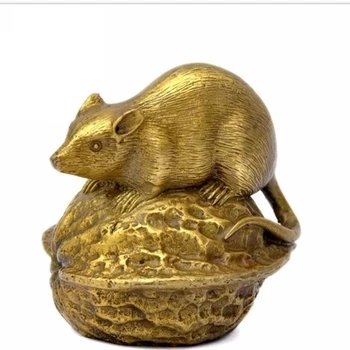

Light bronze 12 zodiac rats Fengshui ornaments, disaster prevention and operation copper mouse, walnut mouse home decoration