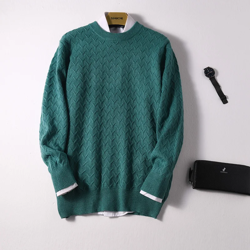 Высококачественные мужские кашемировые свитера и шерстяные вязальные Джемперы, мужские зимние пуловеры с круглым вырезом, текстурированный свитер, модный свитер