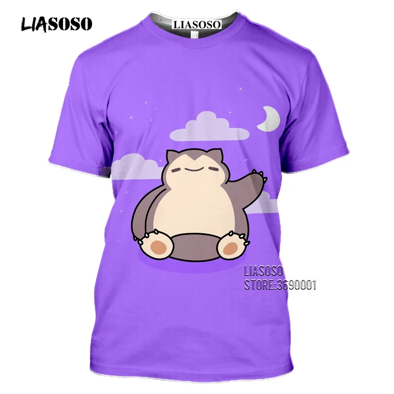 Japan Cartoon Snorlax T shirts Men 3D Print Kawaii Pokemon Tshirt Summer Casual Harajuku Shirt Fitness Hip Hop Tops Streetwear (1)