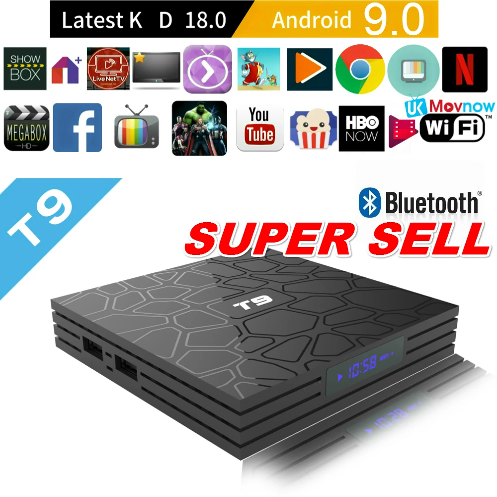 T9 Android TV BOX 9 0 2 ГБ/4 ГБ 32 ГБ/64 Гб Rockchip RK3318 H.265 4K USB 3 4G/5G WiFi Bluetooth 4 1 Smart box Media|ТВ-приставки