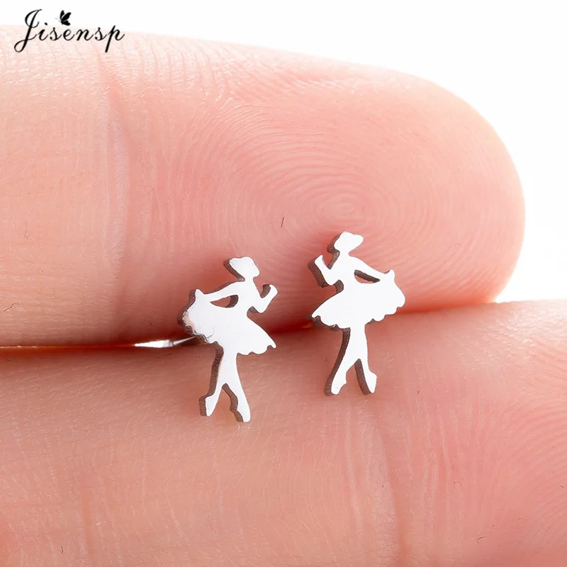 Mini Stainless Steel Earings Fashion Jewelry Small Animal Ear Studs Punk Cross Star Dragon Ballet Stud Earrings Pendientes Gifts