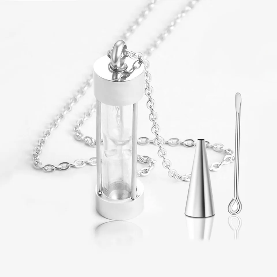 Collana Pendente A Clessidra Per Ceneri - In Acciaio Inox E Vetro