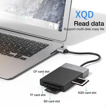

6 in 1 Multi Memory Card Reader ABS Aluminum Alloy Shell PVC Wire Reader USB 3.0 2 Port HUB High Speed Adapter for XQD CF SD TF