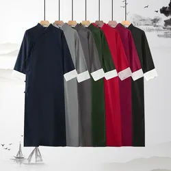 Robes longues traditionnelles de Style chinois, Hanfu, demi manches, boucle, coton et lin, veste pour homme, chemise, uniformes de Kung Fu, Tang thai 