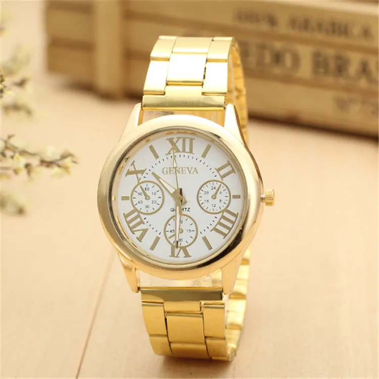 

2018 New Style Geneva Steel Belt Watch Men's Women's Quartz Watch Top Grade Gold-Tone Steel Watch