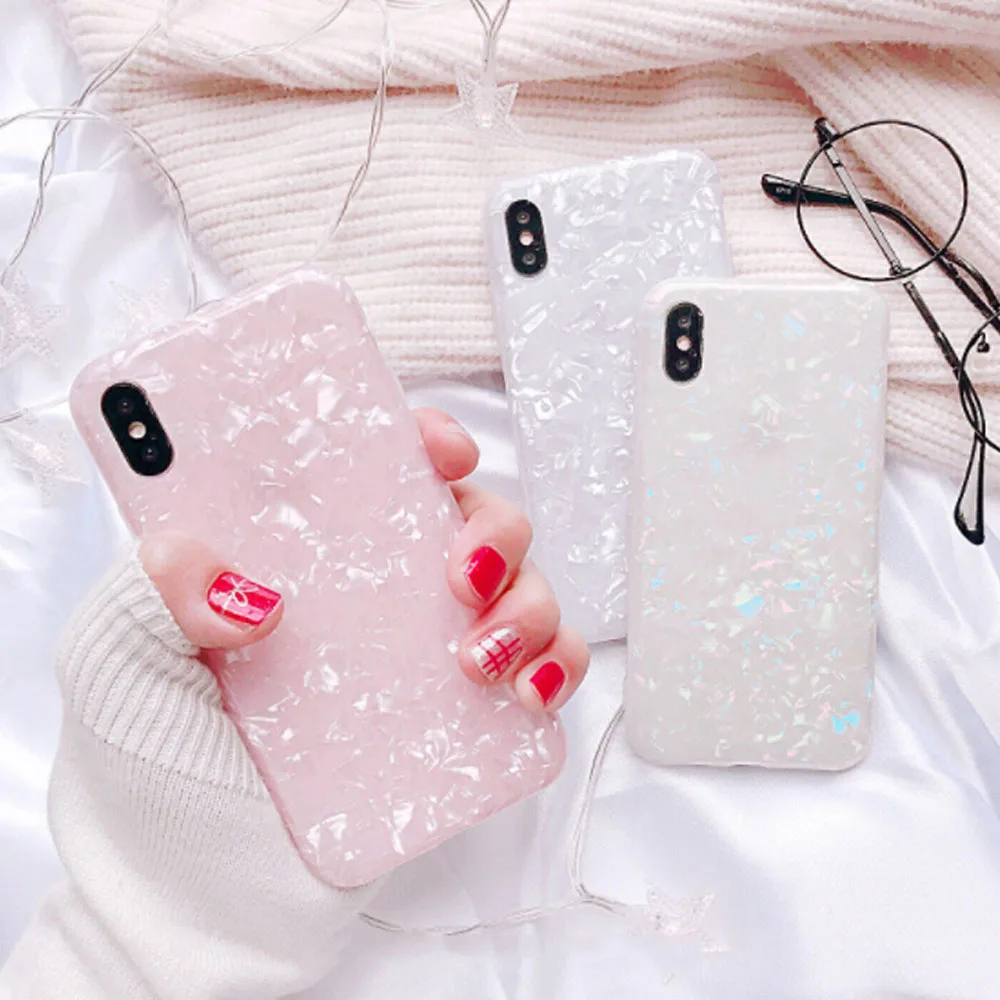 

Case For iPhone 11 Pro Max X XR Glossy Glitter Bling Conch Shell Marble Soft Cover For iPhone 7 8 6 6S Plus X XS Max Case